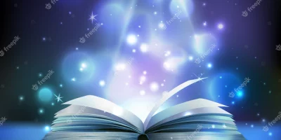 opened-magic-book-realistic-image-with-bright-sparkling-light-rays-illuminating-pages-floating-balls-dark_1284-29035